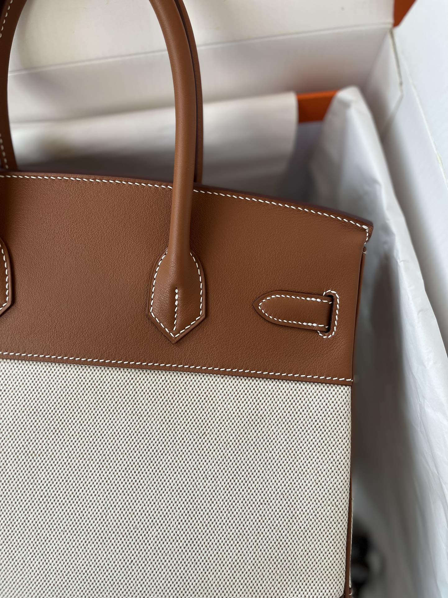 에르메스 버킨백30 골드브라운 캔버스 은장